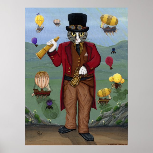 Steampunk Cat Victorian Portrait Gothic Fantasy Ar Poster (Front)