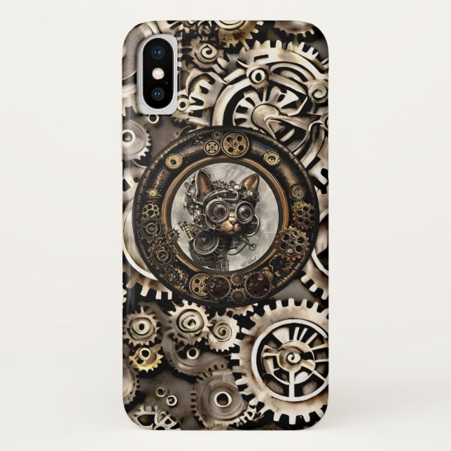 Steampunk Cat Wearing Goggles - iPhone X Case (Back)