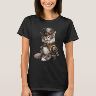 Steampunk Cat With Hat Graphic Design Cat  Fantasy T-Shirt