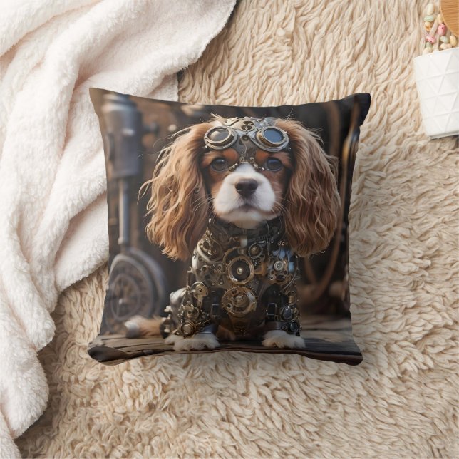 Steampunk Cavalier Spaniel Puppy, Throw Pillow (Blanket)