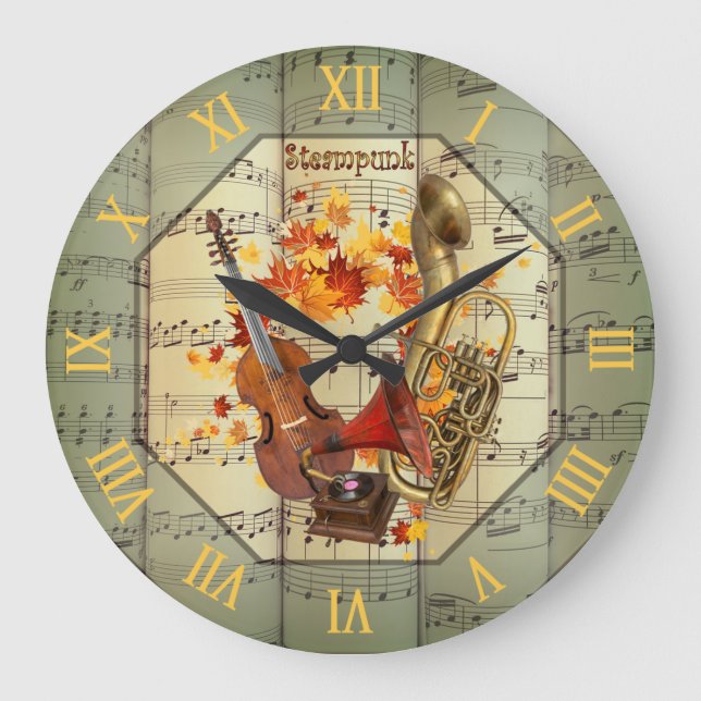Steampunk~Cello~Edison Phonograph~Bass Saxhorn ~  Large Clock (Front)