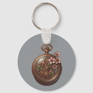 Steampunk Celtic Clover & Cherry Blossom Keychain