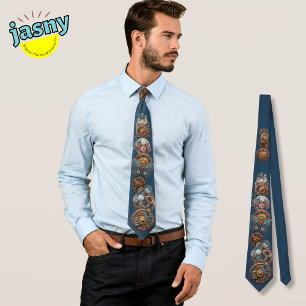 Steampunk Chat Dark Navy Cravate bleu