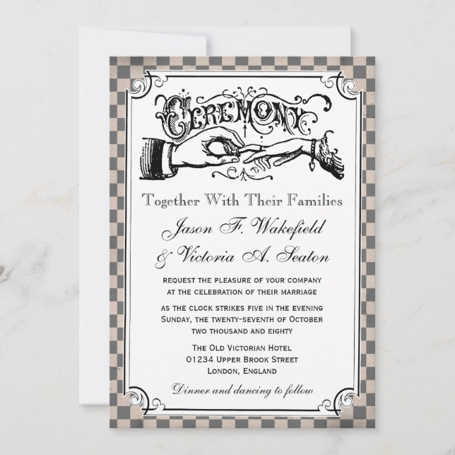 Steampunk Chequerboard Wedding Invitations (Front)