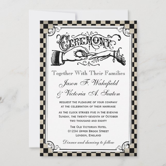 Steampunk Chequerboard Wedding Invitations (Front)
