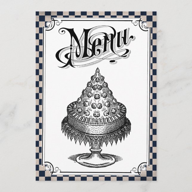 Steampunk Chequerboard Wedding Menu Cards (Front)