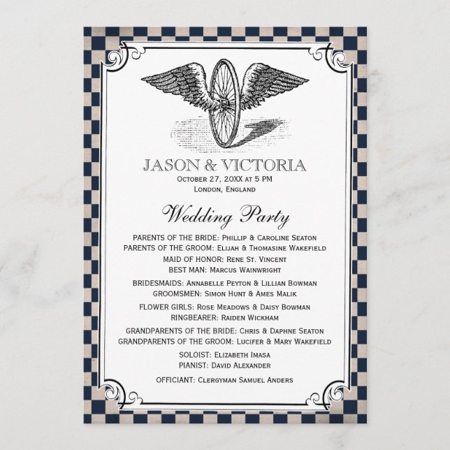 Steampunk Chequerboard Wedding Programs (Front)