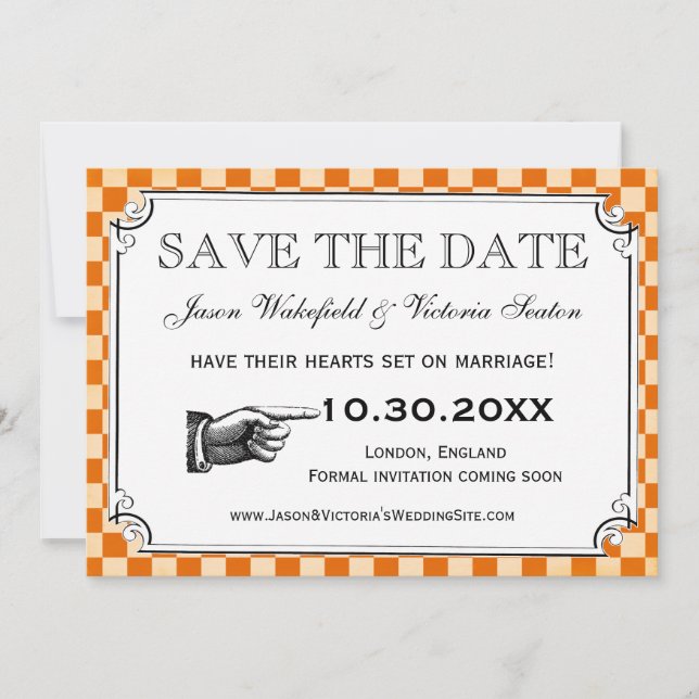 Steampunk Chequerboard Wedding Save the Date Cards (Front)