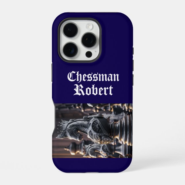 Steampunk Chess Design with Custom Name iPhone Case (Back)