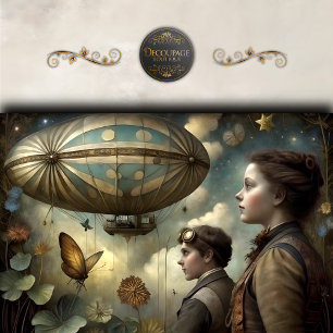 Steampunk Children Airship Decoupage Tissue Paper