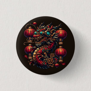 Steampunk Chinese New Year Dragon 1 Inch Round Button
