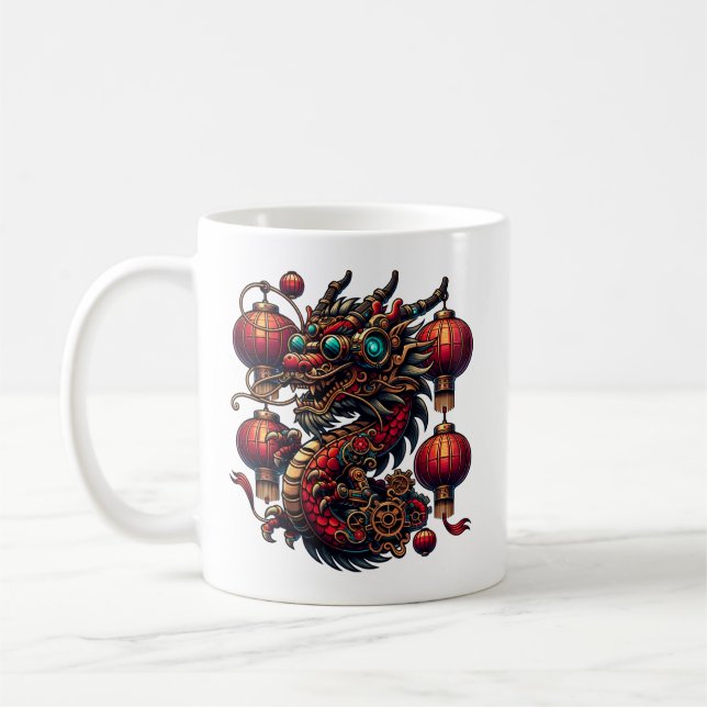 Steampunk Chinese New Year Dragon Coffee Mug (Left)