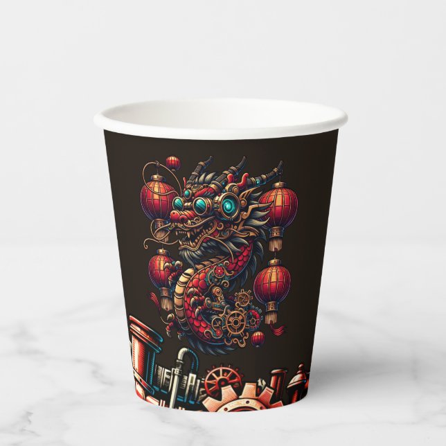 Steampunk Chinese New Year Dragon Paper Cups (Front)