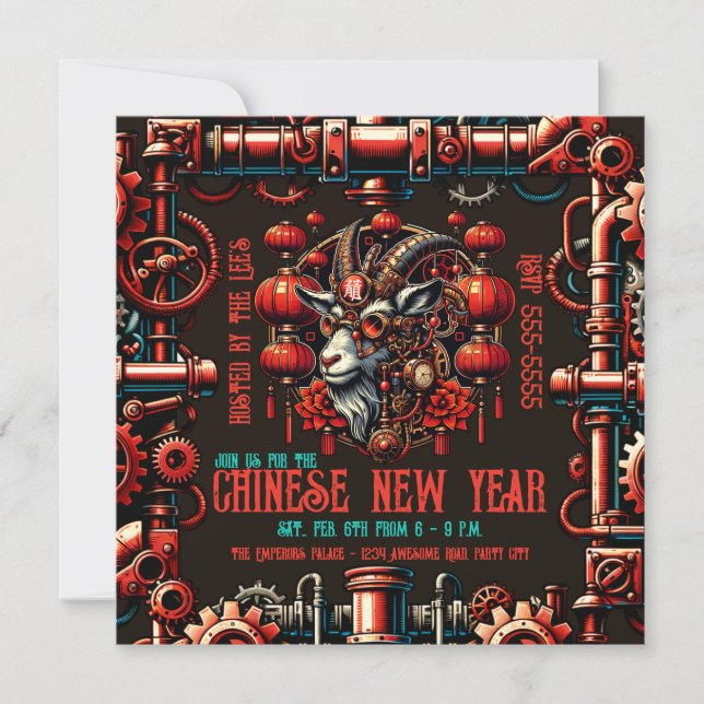 Steampunk Chinese New Year Goat Invitation (Front)