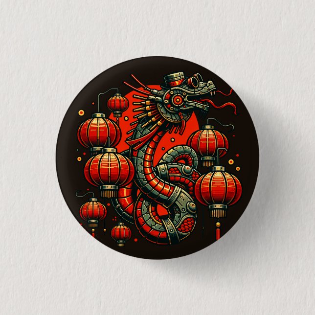 Steampunk Chinese New Year Snake 1 Inch Round Button (Front)