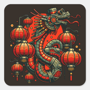 Steampunk Chinese New Year Snake Square Sticker