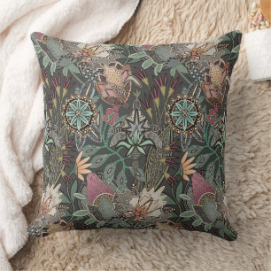 steampunk chintz grey throw pillow
