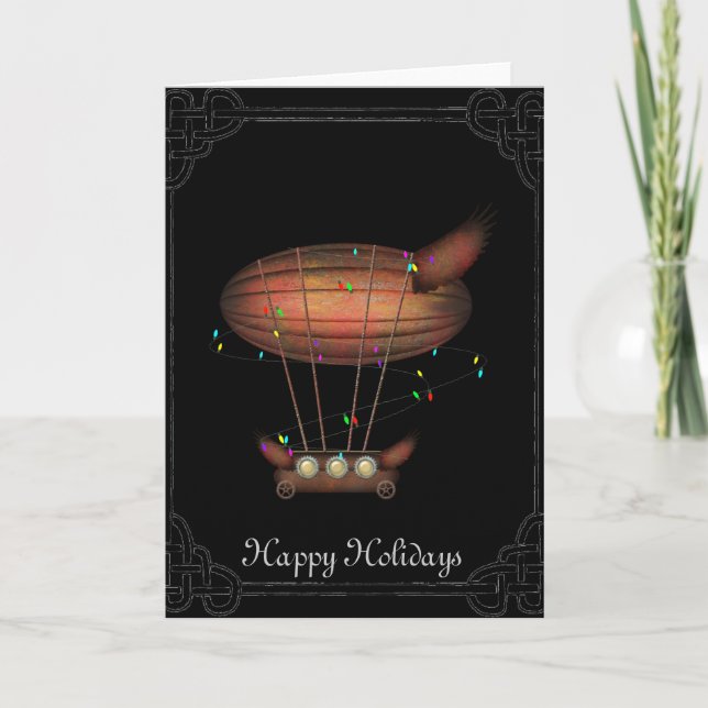 Steampunk Christmas Airship Greeting Card (Front)