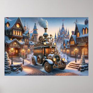 Steampunk Christmas Bus Poster