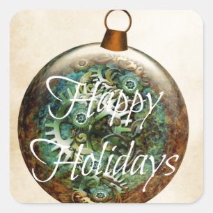 Steampunk Christmas Ornament Square Sticker