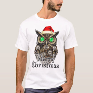 Steampunk Christmas Owl: Vintage Brass & Emerald E T-Shirt