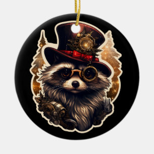 Steampunk Christmas Raccoon Ceramic Ornament