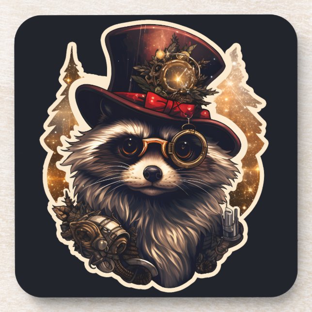 Steampunk Christmas Raccoon Coaster (Front)