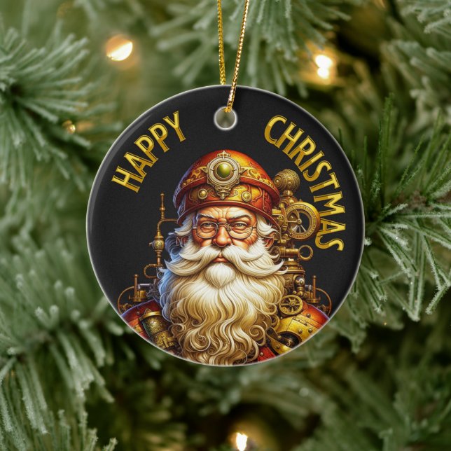 Steampunk Christmas Santa Ceramic Ornament (Tree)