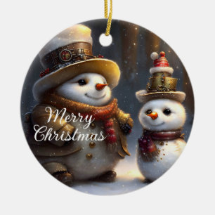 Steampunk Christmas Snowmen  Ceramic Ornament