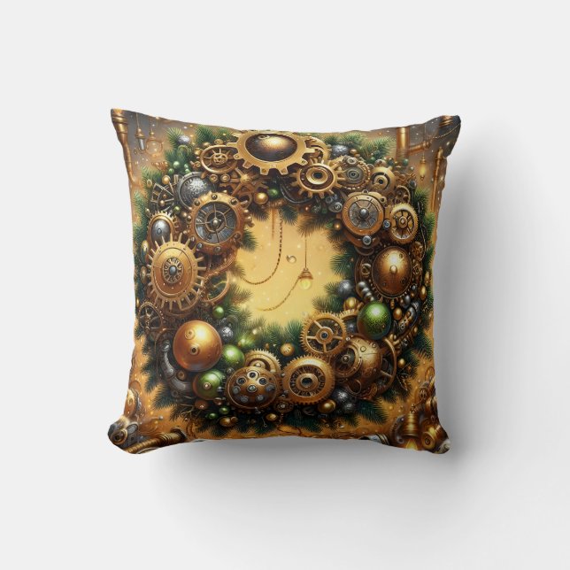 Steampunk Christmas Throw Pillow (Front)