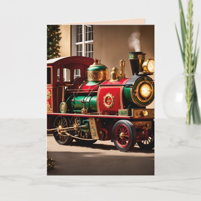 steampunk christmas train greeting card (Front)