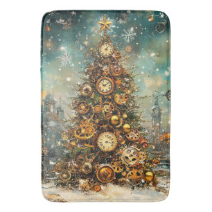 Steampunk Christmas Tree Bath Mat