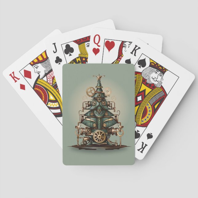 Steampunk Christmas Tree Vintage Retro Style Playing Cards (Back)