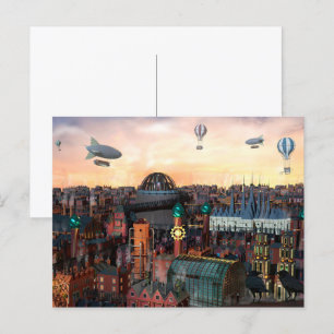 Steampunk City Buildings Postcard