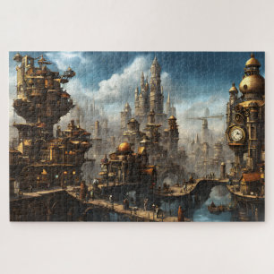Steampunk City with Clock Jigsaw Puzzle