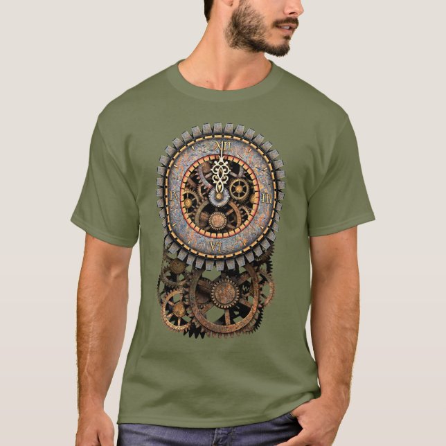Steampunk Clock and Gears T-Shirt (Front)