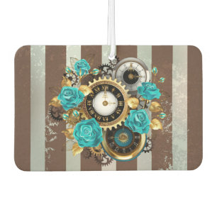 Steampunk Clock and Turquoise Roses on Striped Air Freshener