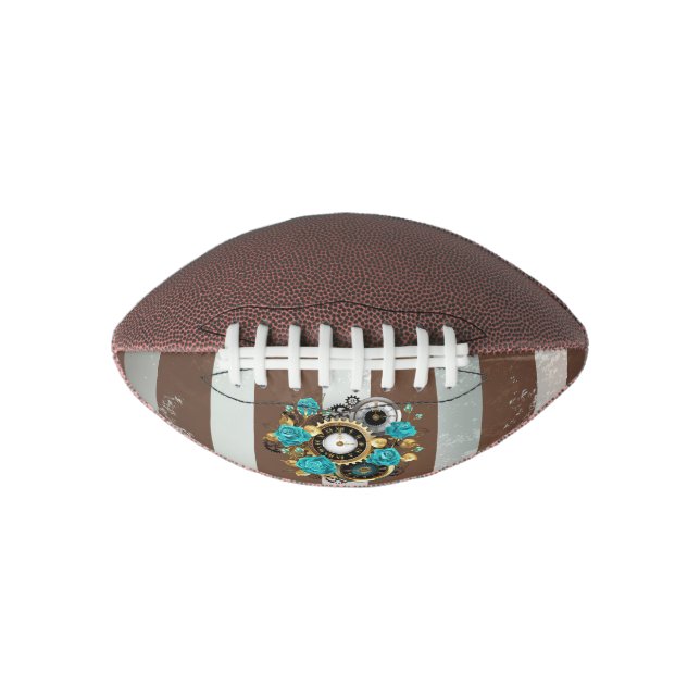 Steampunk Clock and Turquoise Roses on Striped Football (Front)