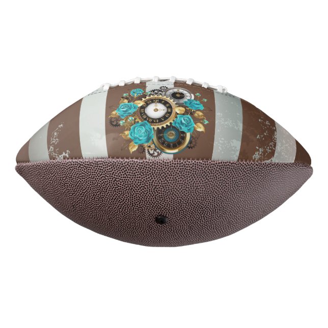 Steampunk Clock and Turquoise Roses on Striped Football (Rotated 270)