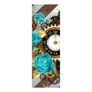 Steampunk Clock and Turquoise Roses on Striped Photo Print