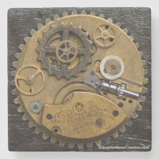 Steampunk Clock Drink Coaster, SciFi Stone Coaster