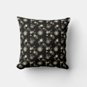 Steampunk clock faces,cogs,wheels pattern -black throw pillow