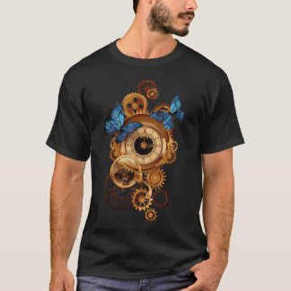 Steampunk Clock Gear and Butterflies Vintage Retro T-Shirt