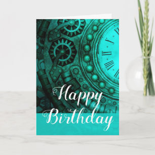 Steampunk Clock & Gears Birthday Card