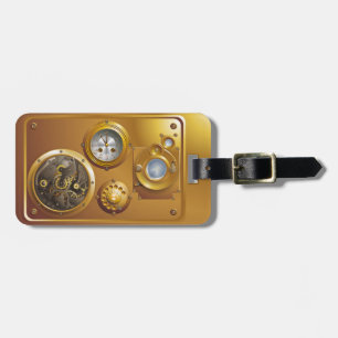 Steampunk clock luggage tag