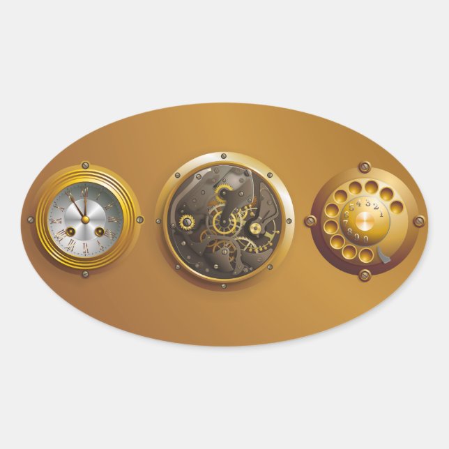 Steampunk clock oval sticker (Front)