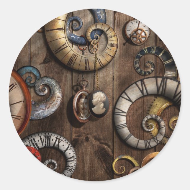 Steampunk - Clock - Time machine Classic Round Sticker (Front)