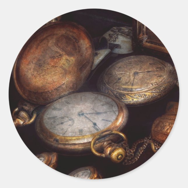 Steampunk - Clock - Time worn Classic Round Sticker (Front)