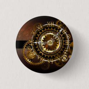 Steampunk clock with antique gears 1 inch round button