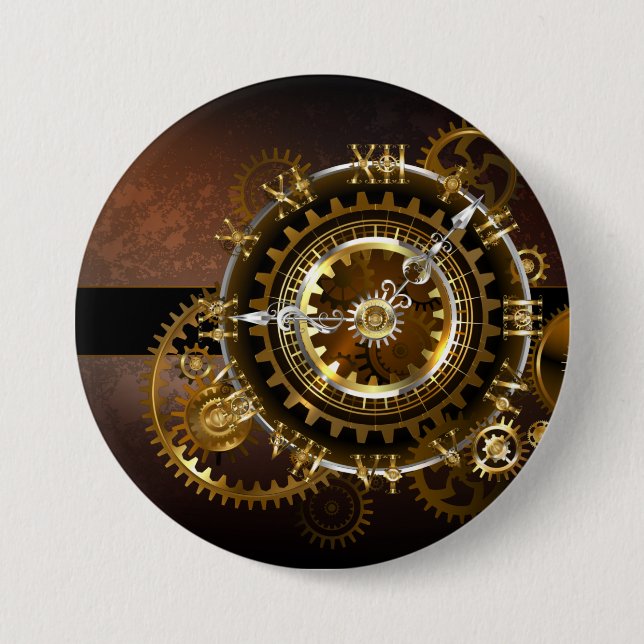 Steampunk clock with antique gears 3 inch round button (Front)